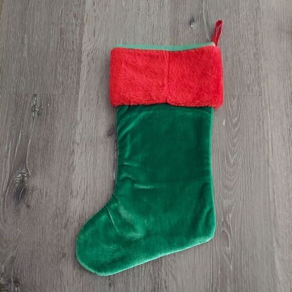 Disney Mickey Mouse Christmas Stocking Green Embroidered Plush Red Cuff - Picture 2 of 6